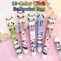 Panda Multicolor Click Pen, 10-Color Cartoon Ballpoint for Smooth Writing & Creative Journaling, School Stationery Gift