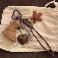 Stylish Geometric PU Leather Star Keychain Gift for Women Acrylic Heart Snow Boots Pendant Trendy Bag