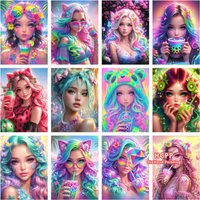Rainbow Fruit Fashion Girl Diamond Painting Kit Square Round Diamond 5D DIY Mosaic Handmade Art Unique Exquisite Gift Home Decor