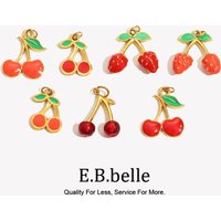 E.B.belle Fashion Stainless Steel Enamel Cute Cherry Strawberry Pendant Charm Jewelry Making DIY Necklace Earrings Accesseories