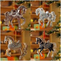 2D Acrylic Horse Car Rearview Mirror Pendant Charm Christmas Tree Ornament Party New Year Hanging Decoration