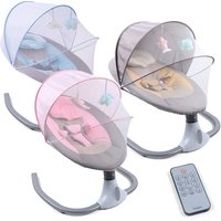 Electric Baby Swing 4 Speed Swing 4 Gear Timing Remote Control Infant Rocker with Bluetooth Music USB Playback Sunshade Mosquito Net 3-Point Safety Belt for 0-18 Months Newborn Grey/Pink/Blue