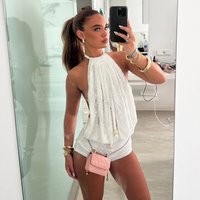Lace Backless Hanging Neck Jumpsuit High Waist Silk Blend Nine-Piece Pants Women's Fashion Spring Summer Autumn Seasonal Wear