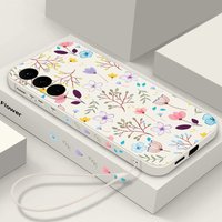 Luxury Flower Print Lanyard Case For Samsung Galaxy A55 A54 A56 5G A35 S26 A15 A14 A34 A52 A17 S21 FE S22 S23 S25 S24 Ultra Capa