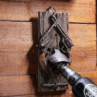 Retro Distressed Wood Beer Opener, Western Double Cross Pistol Pattern Wall Plaque for Garage & Home Pub Decoration
