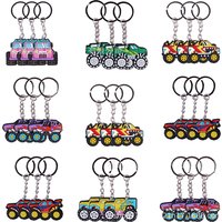 6/12/18/24pcs Monster Truck Party Keychain Monster Truck Birthday Party Supplies Key Ring Silicone Car Truck Party Favors Decor