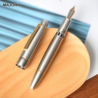 MAJOHN Titanium Alloy Ti-136 Piston EF/F Fountain Pen Metal Brushed Anti-slip Hammer Pattern Version Writing Gift Pen Stationery