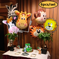 6pcs/set Mini Animal Head Foil Balloon Forest Tiger Lion Zebra Balloon JungleWild Animal Theme Birthday Party Decoration