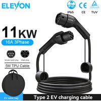 ELEVON 11kW EV-Ladekabel Typ 2 auf Typ 2, 3-Phasen, 16A, Buchse auf Stecker, 5m Kabel, IEC62196, EVES-Ladestationen