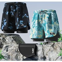 Double Layered Mens Swimming Trunks With Compression Liner Stretch Mens Swimwear 2 In 1 Quick Dry Running Gym Swim Shorts