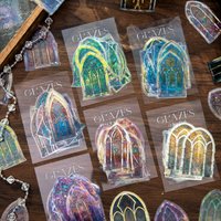 6 style 20pcs Colorful Glass Flower Window Theme Hot Stamping PET Sticker DIY Handmade Materials Scrapbook Background Decoration