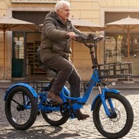 350W Fat Tire Blue Small Electric Bike Folding Adults 3 Wheel Electric Tricycle Cargo Electric Booster Bicycle Removable Battery