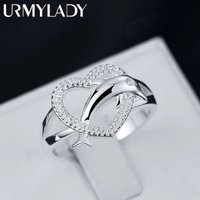 High Quality 925 Sterling Silver Fine Love Dolphins Heart Rings For Women Couple Gifts Fashion Party Wedding Jewelry