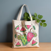 Watermelon Juice Summer Drink Canvas Tote Bag Cute Fruit Cocktail Lime Leaf Print Shoulder Tote Reusable Bag for Daily