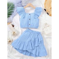 Girls Summer Fashion Comfortable Matched Vest Skirt Set with Lace Design Sensation Outdoor Casual Outfit Half Sleeve Vest