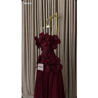 Amanda – robes de soirée florales en satin 3D sans bretelles personnalisées, robes de mariée en mousseline de soie, ligne A, bordeaux, robes de bal pour femmes