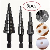 3Pcs Black straight groove step drill cobalt step drill bit -24 different sizes, titanium cone drill bit used for cutting holes