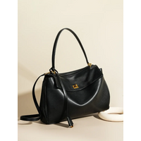 New Women's Large Capacity Leather Rodeo Bag Fashion Advanced Lock Design High Sense Underarm Shoulder Bag