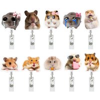 Cute Funny Hamster Acrylic Badge Reel Retractable Alligator Clip ID Card Holder for Nurse Doctor Office Worker Teacher Student
