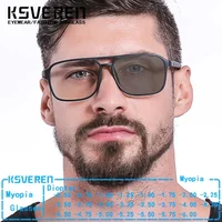 Double Bridge Pilot Square Photochromic Myopia Glasses Men Full Rim Glasses Frames Vintage Color Changing Near Sight Eyewear