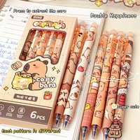 Kawaii 6Pcs Cute Capybara Erasable Gel Pens – Quick-Drying Blue Pen Set for Office and School Stationery Supplies