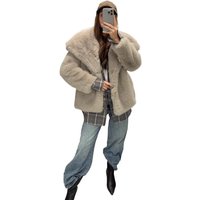 Faux Fur Coat Women Solid Fur Jacket Turn Down Collar Long Sleeve Single Breasted Loose Thick Warm Fur Casual 2025 Autumn Winter