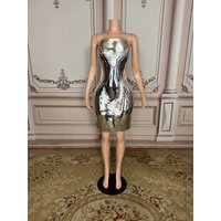 Sexy Stage Sparkly Silver Mirror Rhinestone Evening Birthday Celebrate Wedding Costume Women Dancer Latin Dress Plus Size