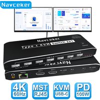 Navceker 2x2 4K 60Hz Thunderbolt 4 USB C KVM Switch Dual Monitor RJ45 100W PD Charge Type C KVM Switcher for 2 Laptop 2 Monitor