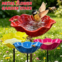 Flower Shaped Bee Watering Station Metal Flower Garden Stake Ground Insert Floral Sculpture Bird Bath Bowl Bird Butterfly Feeder