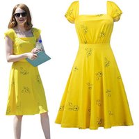 Movie La La Land Mia Cosplay Costume Halloween Carnival Party Yellow Dress Women's Summer Sleeveless Skirt