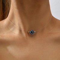 Fashion Blue Eyes Charm Necklace Ladies Blue Round Pendant Lucky Jewelry Gift