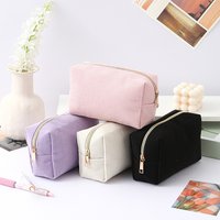 Stripes Corduroy Pencil Case Wide opening Gold Zipper Portable Back to School Pouch for Girls Stationery Cosmetic Storage Bag