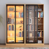 Custom Sliding Door Bookshelf Solid Wood Push-Pull Glass Door Bookcase Floor Storage File Cabinet Simple Modern Dustproof Displa