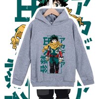 Kids Cotton Tshirt Mha Midoriya Print Unisex Hoodie Sweatshirt Cosplay Costume for Boys Girls 100-160cm Cartoon Casual Clothes