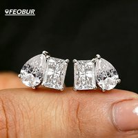 4cttw 2-Stone Radiant & Pear Cut Moissanite Stud Earrings for Women 925 Sterling Silver Toi Et Moi Ear Studs Party Jewelry Gift