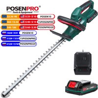 20V Cordless Hedge Trimmer Pruning Shear Garden Tool Set 2.0Ah Battery Cutting Length 520MM Tooth Spacing 15MM POSENPRO