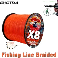 GHOTDA 300M 500M 8 Strands Braided Fishing Line Orange Super Strong Sea Weave Multifilament Lure Lines PE 18-78LB 0.14mm-0.5mm