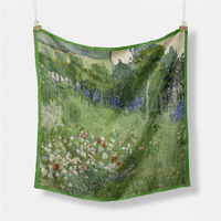 Famous Oil Painting Twill 100% Silk Scarf 53cm Square Scarves Fashion Bandana Women Scarf Wraps Hijab Head Scarf Neckerchief