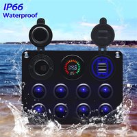 8 Gang Rocker Switch Panel 12V with 4.2A USB Socket Voltmeter Overload Protection ON/Off for Car Boat Marine RV Truck