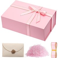 1pcs Pink /black Ribbon Gift Box with Lid for Present, Magnetic Closure Rectangle Collapsible Gift Box, Jewelry Gift