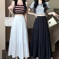 Classic Tiered Long Skirt Pleated Elastic Waist Maxi Skirt Flowy A-Line Boho Skirt Girls