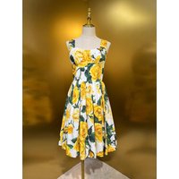 Balla High Quality Cotton Yellow Rose Print Maxi Dress Button Front Wrap Vest Dress Vacation Style Women's Sleeveless Gown