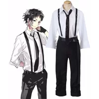 Anime Nakajima Atsushi Cosplay Cotume Uniform Suits Halloween Full Set Strap Trousers with Short Silver Gray Wig