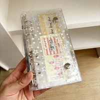 A6 6-Hole Narrow Laser Full Sky Star PVC Double Buckle Flip Cover Three Fold Loose Leaf Notebook Detachable Cover