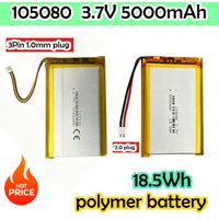 3.7V 5000mAh 18.5Wh Thermistor 3 Wires Li-Polymer Li Lipo Battery 105080 3Pin 1.0mm JST for DashCam GPS LED Power Bank Tablet PC