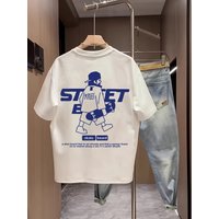 Summer 100% Cotton Men's White T Shirt Trendy Pattern Printing Soft Breathable Fabric Suitable Daily Commuting Fashionable Item