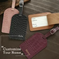 Custom Hot Stamping Name Luggage Tag for Suitcases Gold Monogram Faux Crocodile Leather Luggage Tags with Privacy Name Card