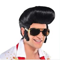 In Stock Elvis Wig & Glasses Set New Male Rock Singer Elvis Cosplay Wig Black Heat Resistant Synthetic Party Wig Hot Sale