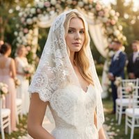 Embroidery Floral Lace Triangle Scarf Shawl, Wave Edge Mesh Veil for Wedding Party Church Mass Large Size Headscarf Daily Travel