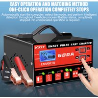 Automatic Stop Voltage Temperature Detection 12V 24V 600A Digital LCD Display Car Battery Charger Intelligent Pulse Repair